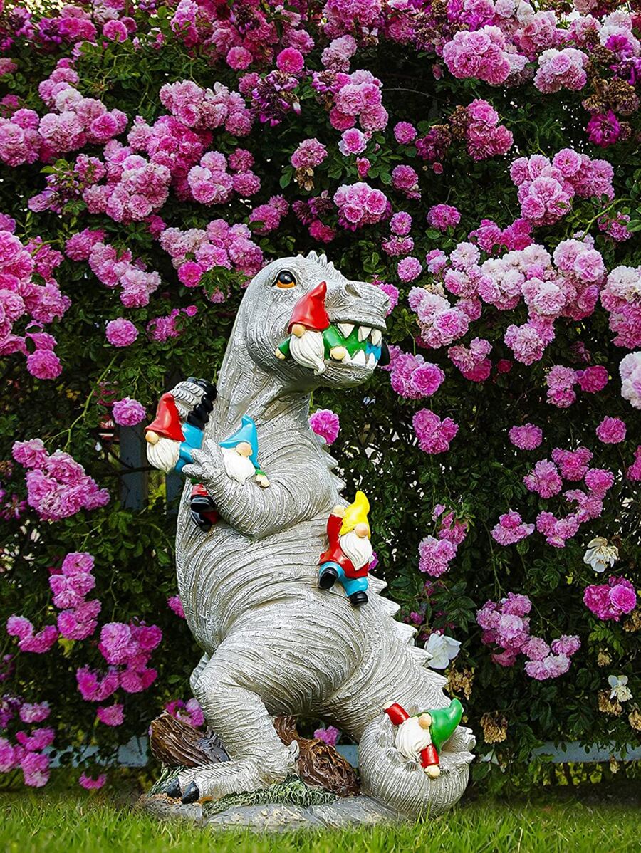 1入組合成樹脂花園裝飾品創意恐龍和小矮人設計雕像適用於花園