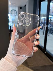 Vỏ điện thoại trong suốt trang trí rhinestone - màu đen - Xem 1