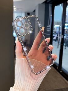 Vỏ điện thoại trong suốt trang trí rhinestone - màu đen - Xem 2