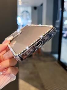 Vỏ điện thoại trong suốt trang trí rhinestone - màu đen - Xem 3