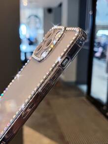 Vỏ điện thoại trong suốt trang trí rhinestone - màu đen - Xem 4