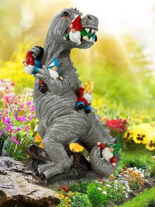 1入組合成樹脂花園裝飾品創意恐龍和小矮人設計雕像適用於花園