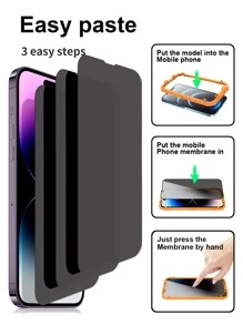 2pcs Phone Screen Privacy Protection Film & 1pc Installation Tool - Orange - View 5