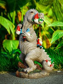 1入組合成樹脂花園裝飾品創意恐龍和小矮人設計雕像適用於花園