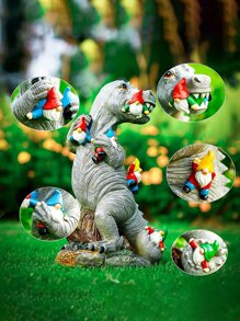 1入組合成樹脂花園裝飾品創意恐龍和小矮人設計雕像適用於花園