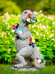 1入組合成樹脂花園裝飾品創意恐龍和小矮人設計雕像適用於花園