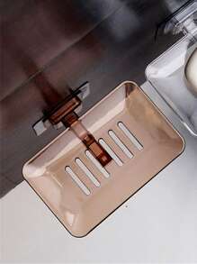 1pc Plastic Soap Dish Holder, Modern Wall Mounted Punch-free Soap Dish For Bathroom - Brown - View 2