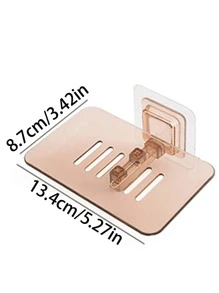 1pc Plastic Soap Dish Holder, Modern Wall Mounted Punch-free Soap Dish For Bathroom - Brown - View 3