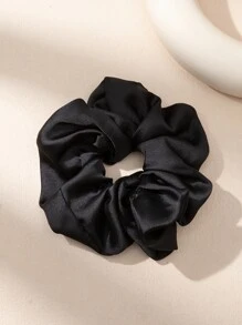 1入組女士極簡素色休閒大腸髮圈,適用於裝飾用品適用於返校 - 黑色 - 查看 1