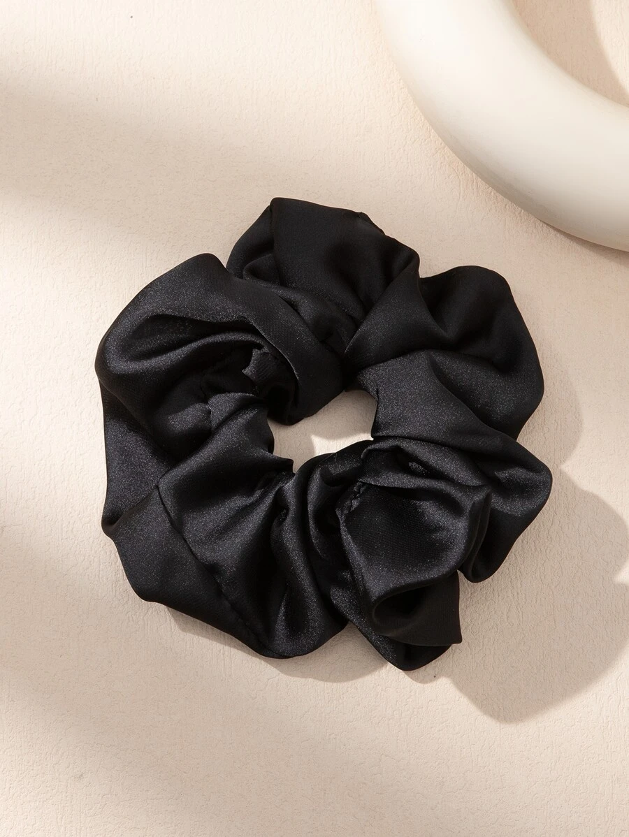 1入組女士極簡素色休閒大腸髮圈,適用於裝飾用品適用於返校 - 黑色 - 查看 1