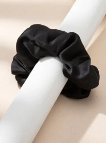 1入組女士極簡素色休閒大腸髮圈,適用於裝飾用品適用於返校 - 黑色 - 查看 3