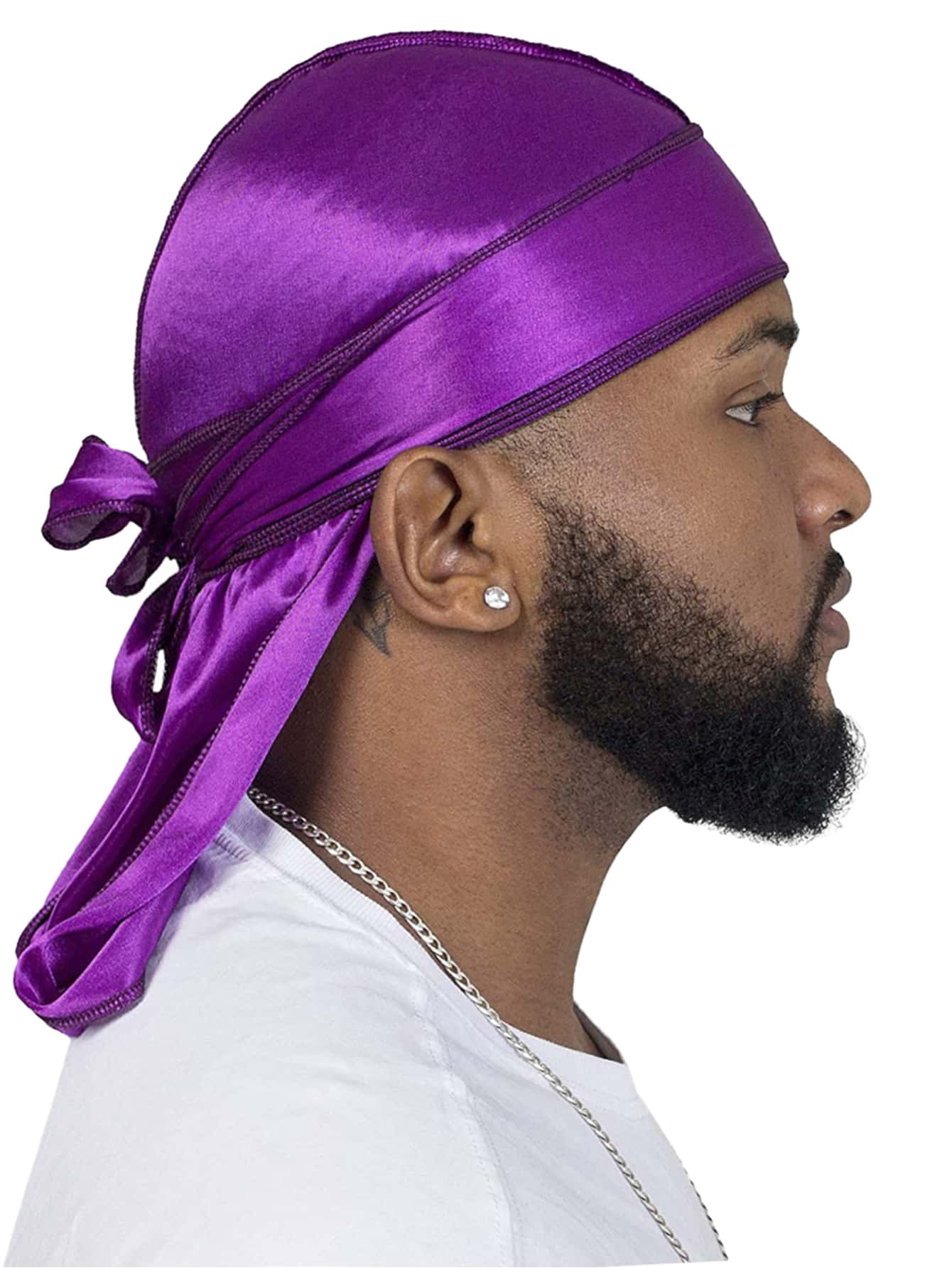 1pc Men's Durag Silk-Like Pirate Hat, Casual & Comfortable Breathable Outdoor Sports Headwear - Purple - View 1