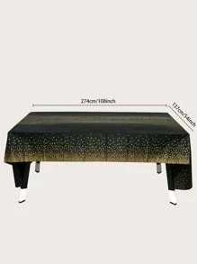 1pc Black With Gold Dots Disposable Plastic Tablecloth Waterproof & Oil Proof,Christmas - Black - View 3