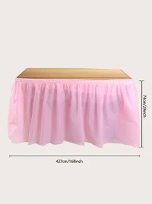 1pc PE Disposable Tablecloth Skirt, Sweet Pink Table Skirt For Rectangle - Pink - View 3