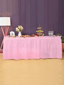 1pc PE Disposable Tablecloth Skirt, Sweet Pink Table Skirt For Rectangle - Pink - View 1