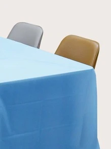 1pc Solid Color Disposable Tablecloth, Simple Plain Color Plastic Disposable Table Cloth For Party, Holiday - Blue - View 3