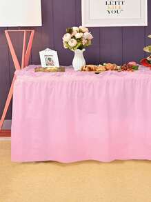 1pc PE Disposable Tablecloth Skirt, Sweet Pink Table Skirt For Rectangle - Pink - View 2