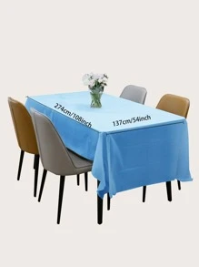 1pc Solid Color Disposable Tablecloth, Simple Plain Color Plastic Disposable Table Cloth For Party, Holiday - Blue - View 5