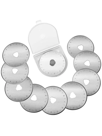 10 Piezas De Cuchillas Circular De 45mm Con Estuche De Almacenamiento, Cuchillas De Corte De Repuesto Circular De Acero Inoxidable Para Herramientas De Costura De Manualidades De Acolchado Y Patchwork
