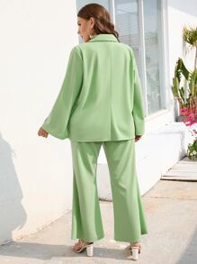 SHEIN Essnce Plus Trumpet Sleeve Blazer & Flare Leg Trousers - Lime Green - View 2