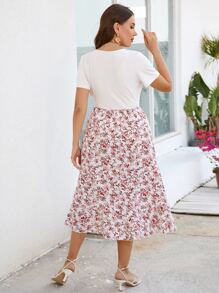 SHEIN Clasi Vestido con estampado floral bajo con fruncido - Albaricoque - Ver 2