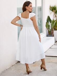 SHEIN VCAY Vestido con fruncido unicolor ribete con fruncido - Blanco - Ver 2