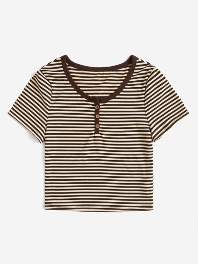 Striped Contrast Binding Tee