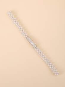 1入組女士水鑽和人造珍珠裝飾奢華腰帶適用於裝飾用品