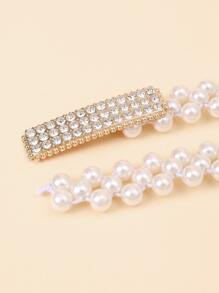 1入組女士水鑽和人造珍珠裝飾奢華腰帶適用於裝飾用品