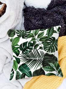 1pc Leaf Pattern Decorative Throw Pillow Case, Modern Fiber Ruffle Decor Cushion Cover For Living Room, Home Decor - Green - View 1