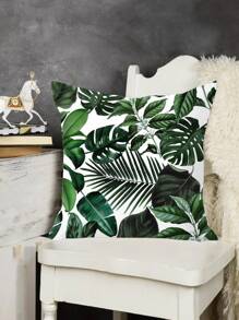 1pc Leaf Pattern Decorative Throw Pillow Case, Modern Fiber Ruffle Decor Cushion Cover For Living Room, Home Decor - Green - View 2