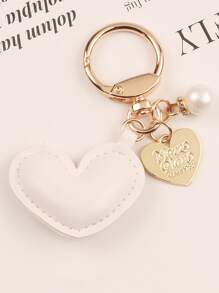 Llavero con colgante de corazón y perlas de imitación para el regreso a clases - Blanco - Ver 1