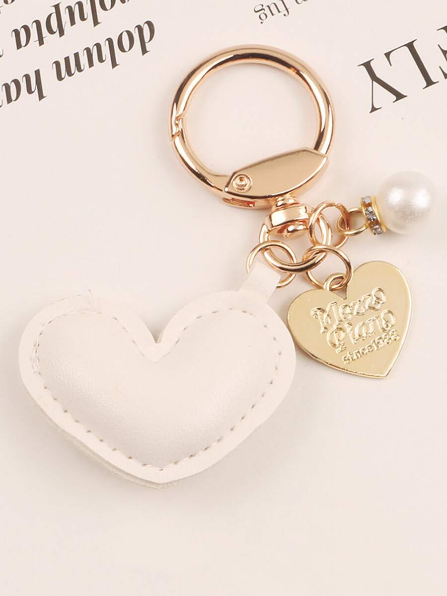 Llavero con colgante de corazón y perlas de imitación para el regreso a clases - Blanco - Ver 1