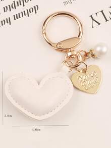 Llavero con colgante de corazón y perlas de imitación para el regreso a clases - Blanco - Ver 3