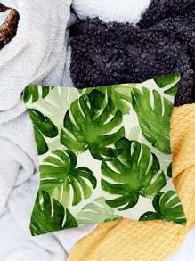 1入組樹葉圖案裝飾抱枕套現代纖維荷葉邊裝飾靠墊套適用於客廳家居裝飾 - 綠色 - 查看 1