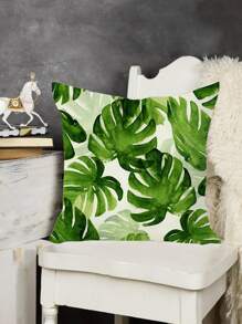 1入組樹葉圖案裝飾抱枕套現代纖維荷葉邊裝飾靠墊套適用於客廳家居裝飾 - 綠色 - 查看 2