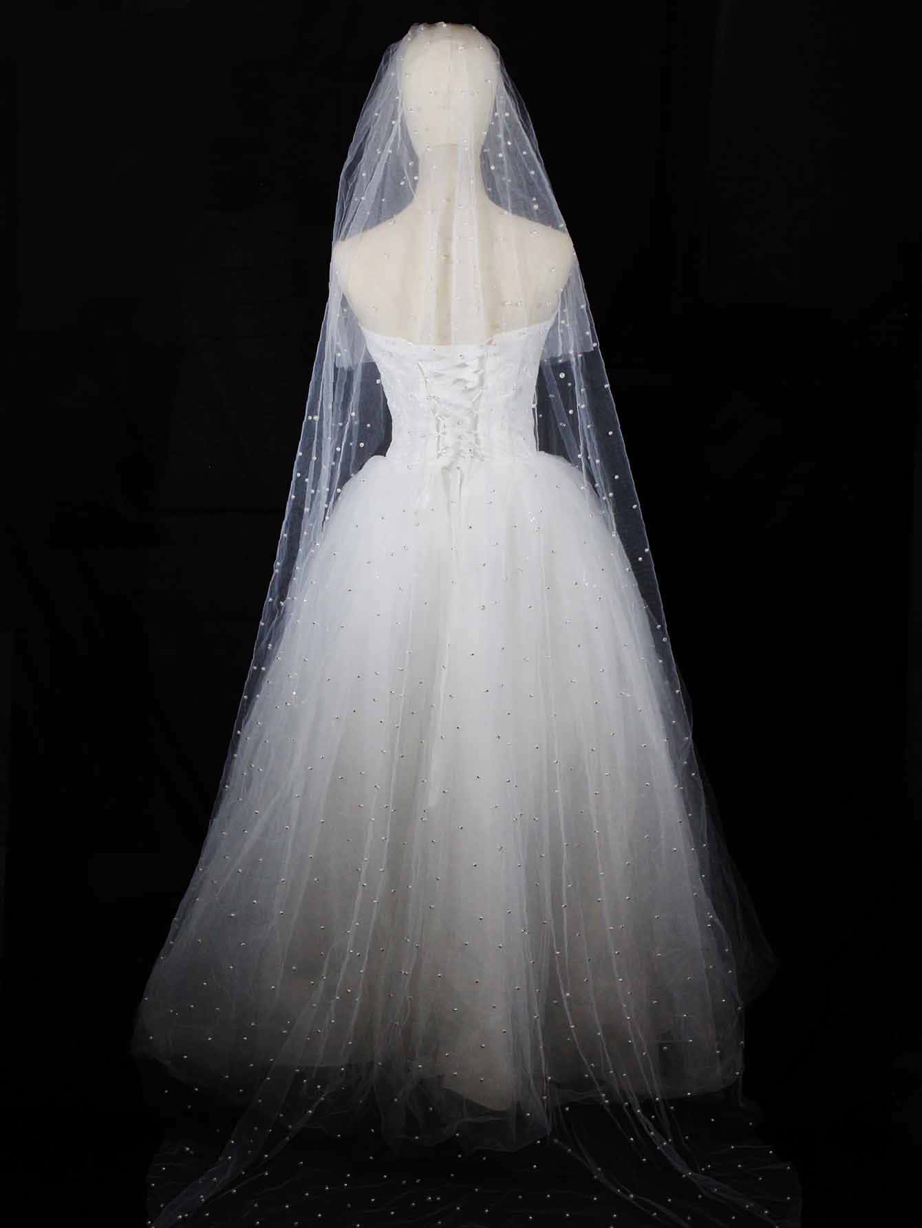 1 chiếc khăn voan cô dâu trang trí ngọc trai giả thanh lịch dành cho nữ, dùng trong đám cưới - trắng - Xem 1