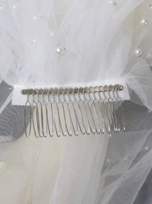 1 chiếc khăn voan cô dâu trang trí ngọc trai giả thanh lịch dành cho nữ, dùng trong đám cưới - trắng - Xem 4