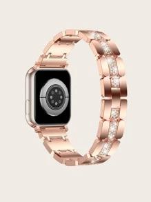 Rhinestone Decor Watchband Tương thích với Apple Watch - Hoa hồng vàng - Xem 2