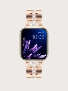 Rhinestone Decor Watchband Tương thích với Apple Watch - Hoa hồng vàng - Xem 3