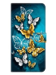 GLANDOTU 翻蓋錢包式手機殼，可折疊支架，防震，附卡槽，相容於三星 Galaxy iPhone 小米等手機型號 - 綠色背景金蝴蝶 相容於 iPhone15/15Plus/15Pro/15Promax - 彩色 - 查看 1