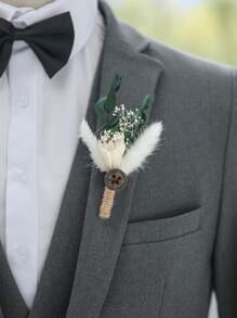 1pc Women Flower & Pom Pom Decor Fashion Style Boutonniere