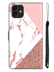 GLANDOTU Simple Credit Card Holder PU Leather TPU Silicone Scratch Resistant Slot Wallet Case Compatible With Samsung Galaxy And Other Mobile Phone Models - Triangle Marble Texture Compatible With IPhone15/15Plus/15Pro/15Promax