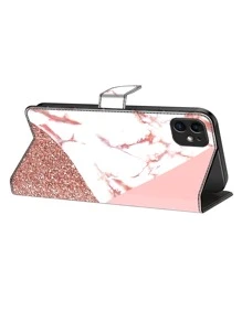 GLANDOTU Simple Credit Card Holder PU Leather TPU Silicone Scratch Resistant Slot Wallet Case Compatible With Samsung Galaxy And Other Mobile Phone Models - Triangle Marble Texture Compatible With IPhone15/15Plus/15Pro/15Promax