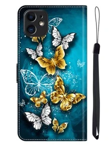 GLANDOTU 翻蓋錢包式手機殼，可折疊支架，防震，附卡槽，相容於三星 Galaxy iPhone 小米等手機型號 - 綠色背景金蝴蝶 相容於 iPhone15/15Plus/15Pro/15Promax - 彩色 - 查看 2