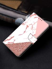 GLANDOTU Simple Credit Card Holder PU Leather TPU Silicone Scratch Resistant Slot Wallet Case Compatible With Samsung Galaxy And Other Mobile Phone Models - Triangle Marble Texture Compatible With IPhone15/15Plus/15Pro/15Promax