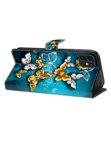 GLANDOTU 翻蓋錢包式手機殼，可折疊支架，防震，附卡槽，相容於三星 Galaxy iPhone 小米等手機型號 - 綠色背景金蝴蝶 相容於 iPhone15/15Plus/15Pro/15Promax - 彩色 - 查看 4