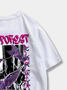 ROMWE MEN Street Life Guys Pigeon Print Tee - White - View 4