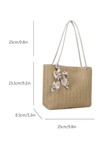Trang trí Bow Trang trí khăn Túi Rơm Tay cầm đôi Nam châm Kỳ nghỉ - Màu Khaki - Xem 3