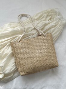 Trang trí Bow Trang trí khăn Túi Rơm Tay cầm đôi Nam châm Kỳ nghỉ - Màu Khaki - Xem 4